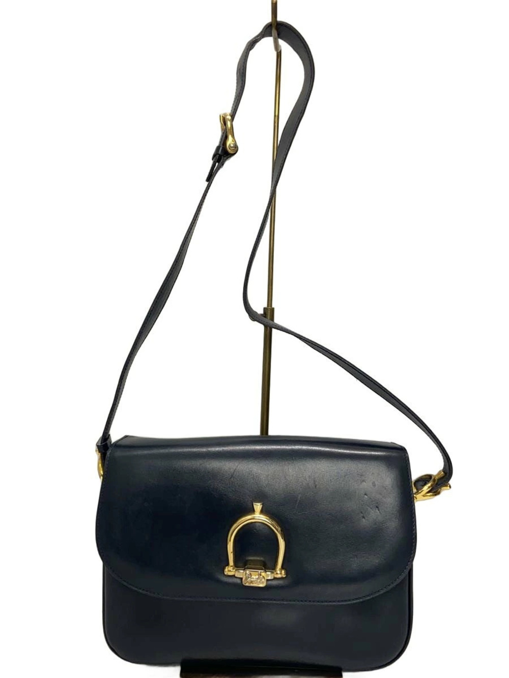Celine black leather shoulder bag horseshoe stirrup lock front flap